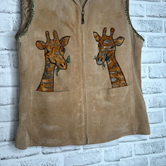 Upcycled Safari Giraffe A.M.I Ami 100% Genuine Leather Coat Jacket Vest - Picture 3 of 8